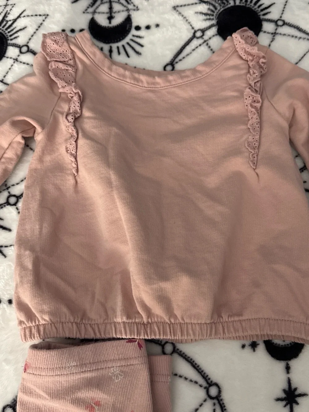 Baby/Toddler Pink Ruffle Long Sleeve Top & butterfly Print Leggings Set